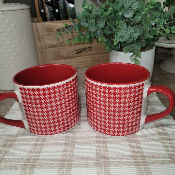 Tara Reed Designs Coffee Mug 20 oz Blue Harbor Collection Red‎ Houndstooth 2014 - Picture 1 of 3
